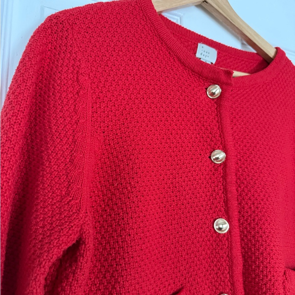 a new day Red Cardigan with Gold Buttons